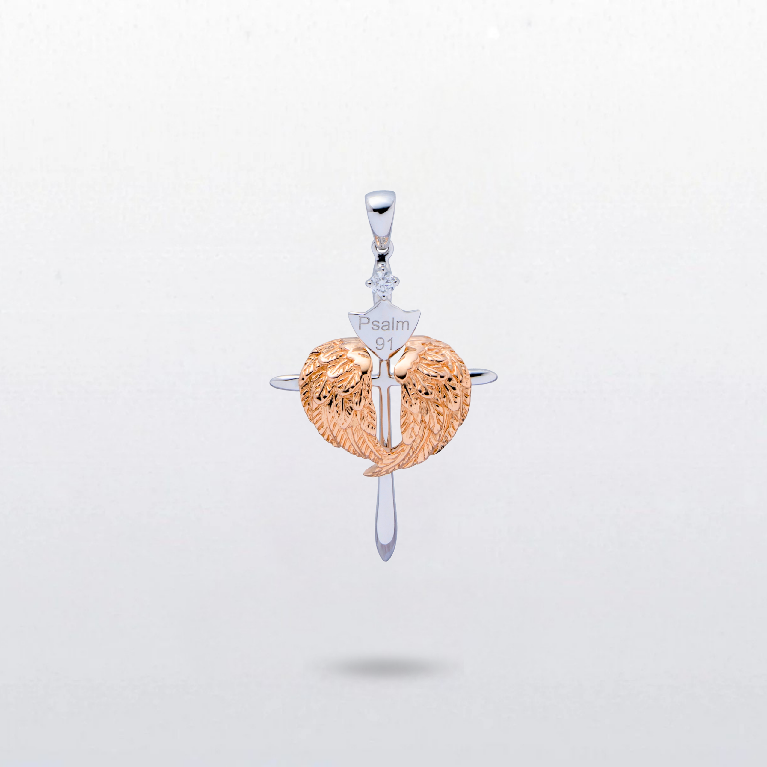 Rose Gold Wings, Diamond (M Broadwings) Psalm 91 Cross - Rose Gold Wings, Diamond (M Broadwings) - Image 1
