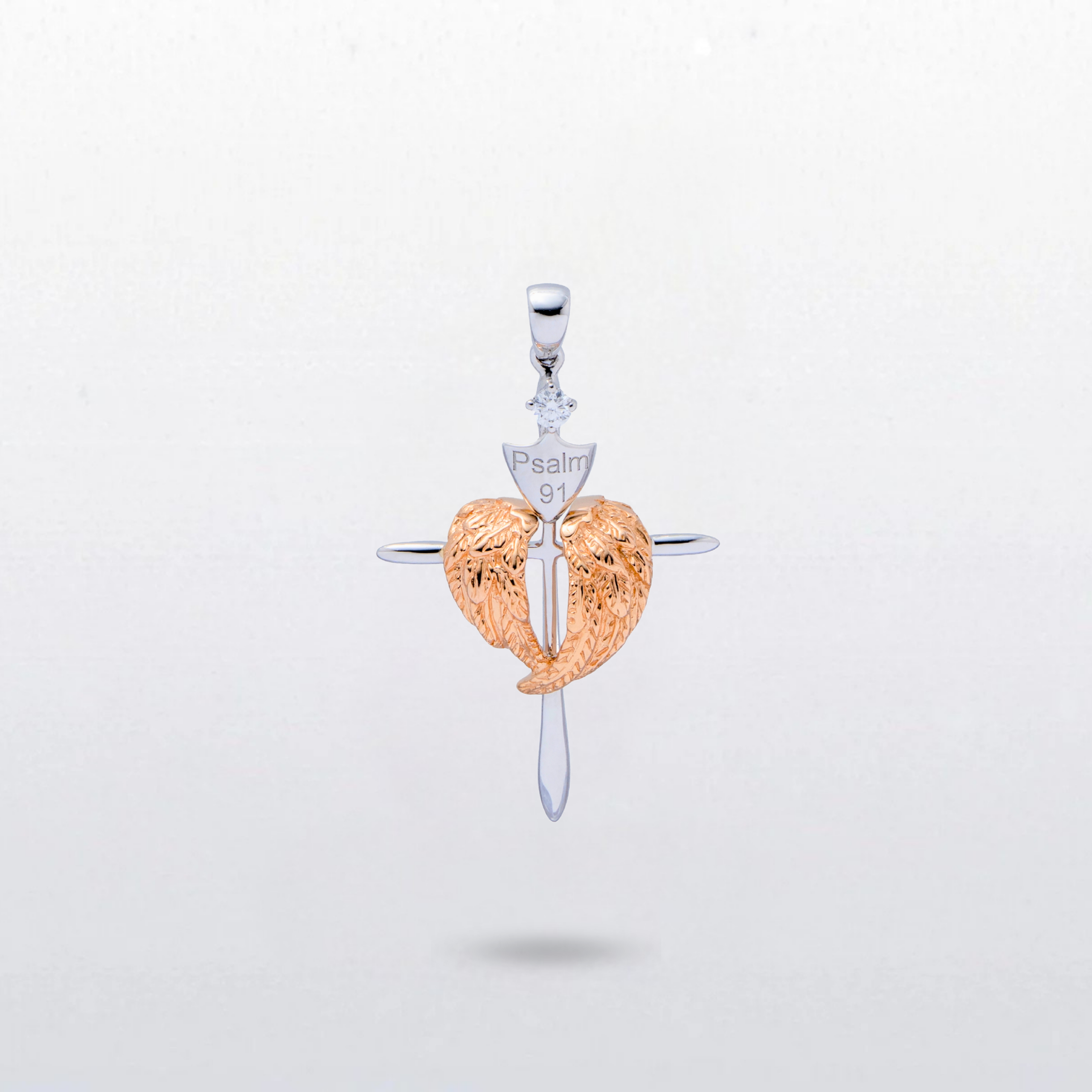 Rose Gold Wings, Diamond (M) Psalm 91 Cross - Rose Gold Wings, Diamond (M) - Image 1