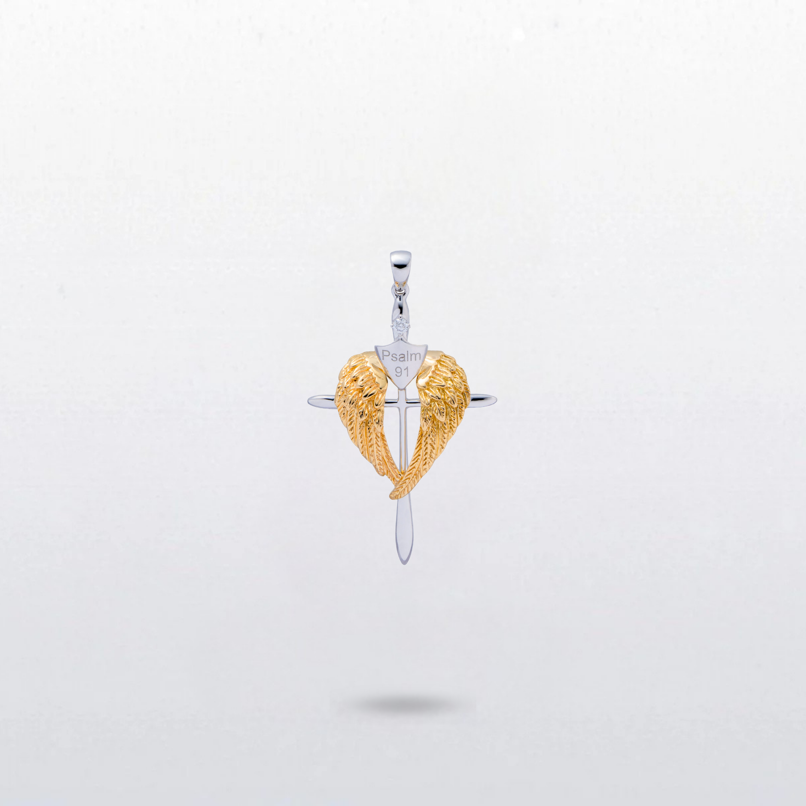 Yellow Gold Wings, Diamond (S) Psalm 91 Cross - Yellow Gold Wings, Diamond (S) - Image 1